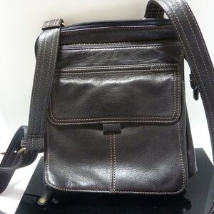 Fossil Messenger Bag BLACK Leather Crossbody Laptop Carrier Satchel